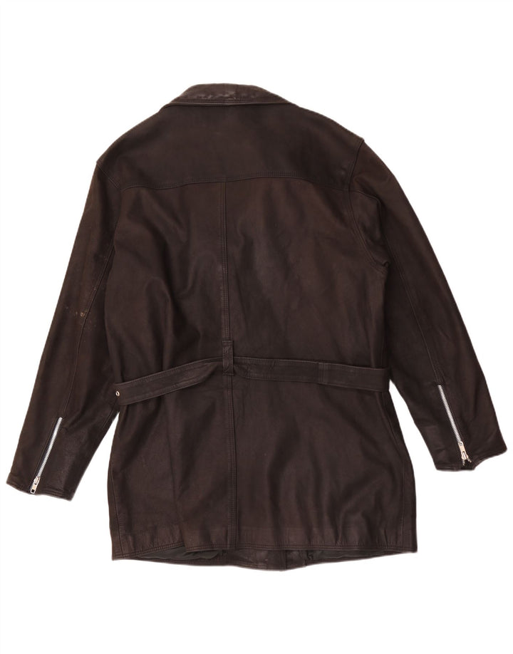 Giacca in pelle vintage da donna UK 20 2XL Marrone