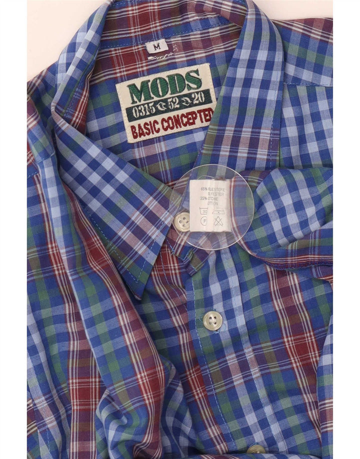Camicia vintage da uomo in poliestere a quadri blu medio