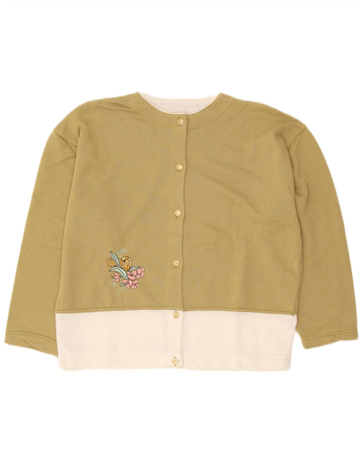 Maglione cardigan oversize da donna vintage UK 14 Colorblock color kaki medio