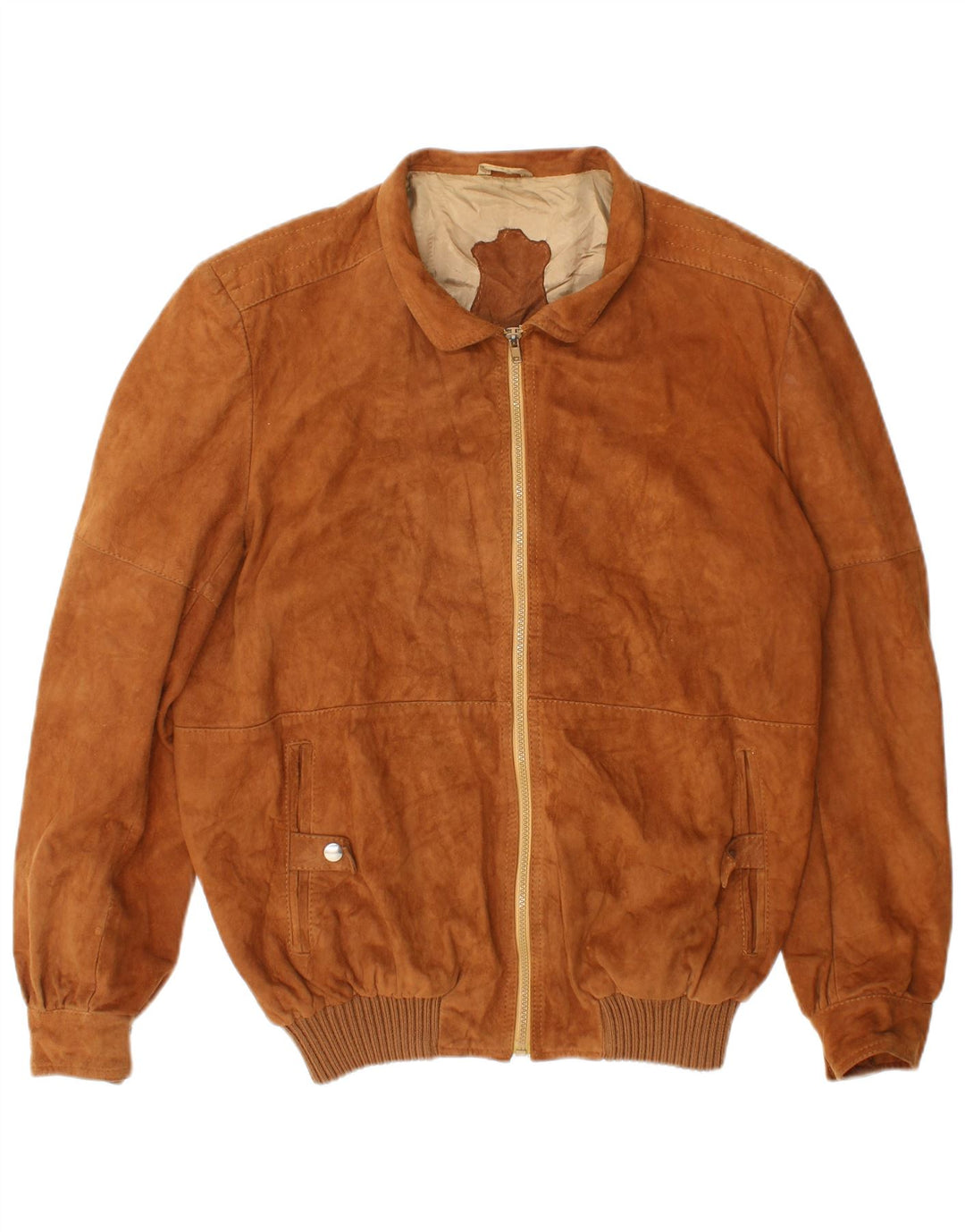 Giubbotto bomber in pelle scamosciata vintage da uomo UK 40 grande in pelle beige