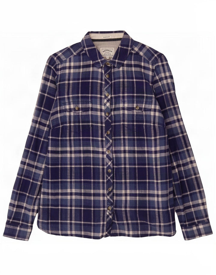 Camicia da donna dal taglio classico Fat Face UK 12 Cotone medio a quadri blu navy