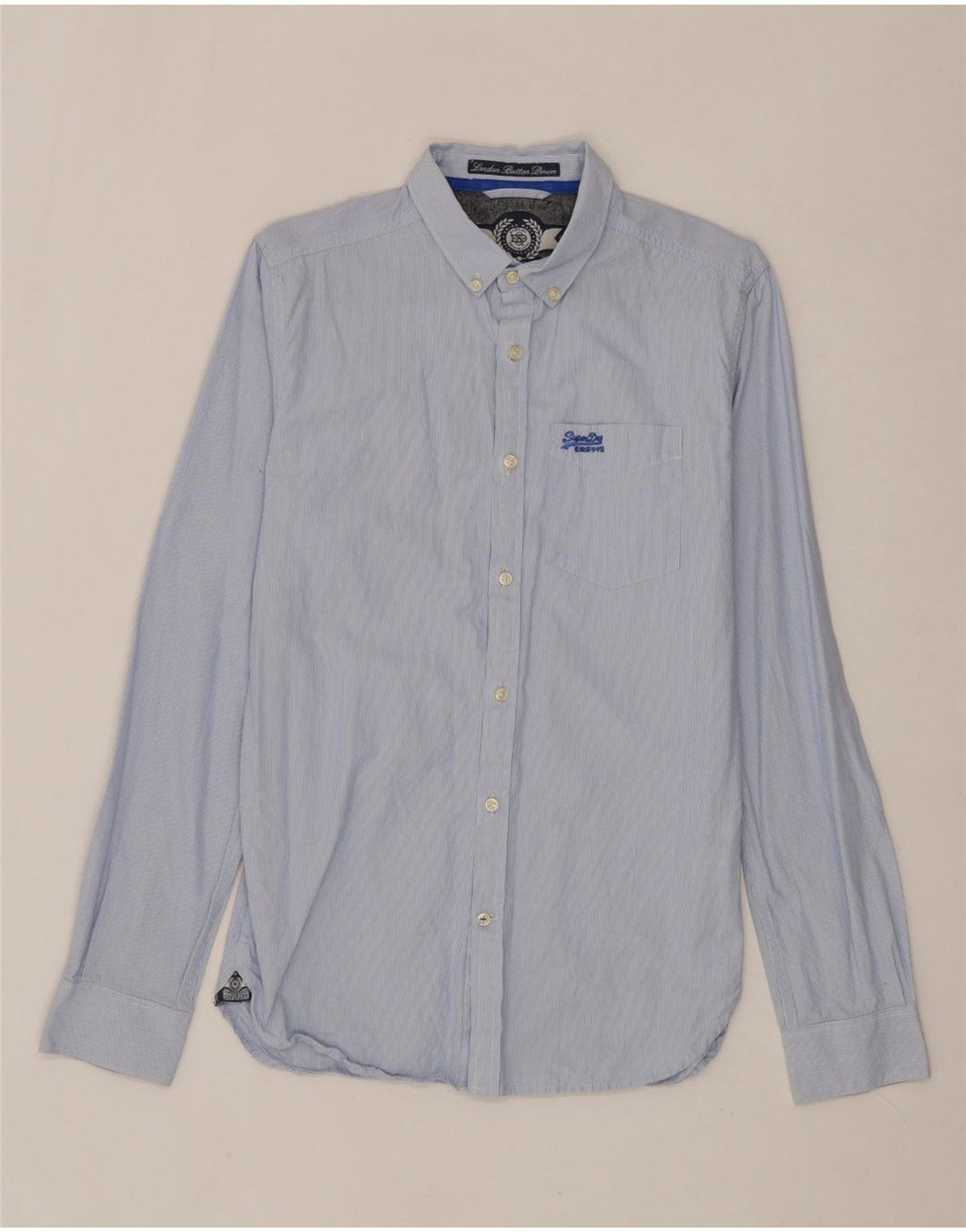 SUPERDRY Mens Shirt Small Blue Pinstripe Cotton Vintage Superdry and Second-Hand Superdry from Messina Hembry 