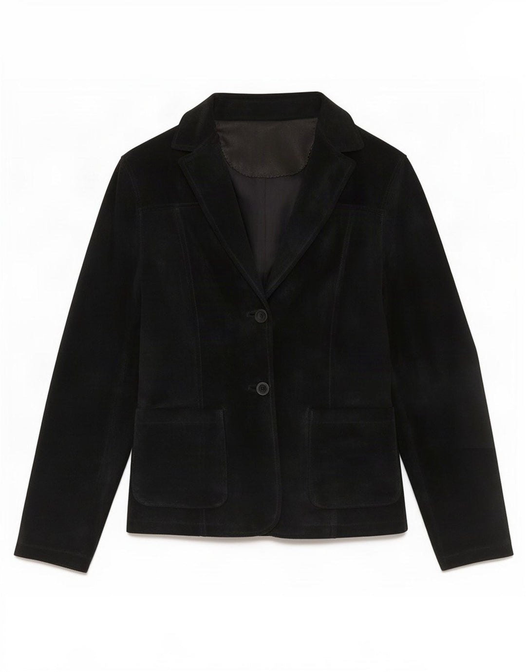 Giacca blazer vintage in pelle scamosciata da donna a 2 bottoni UK 10 piccola in pelle nera
