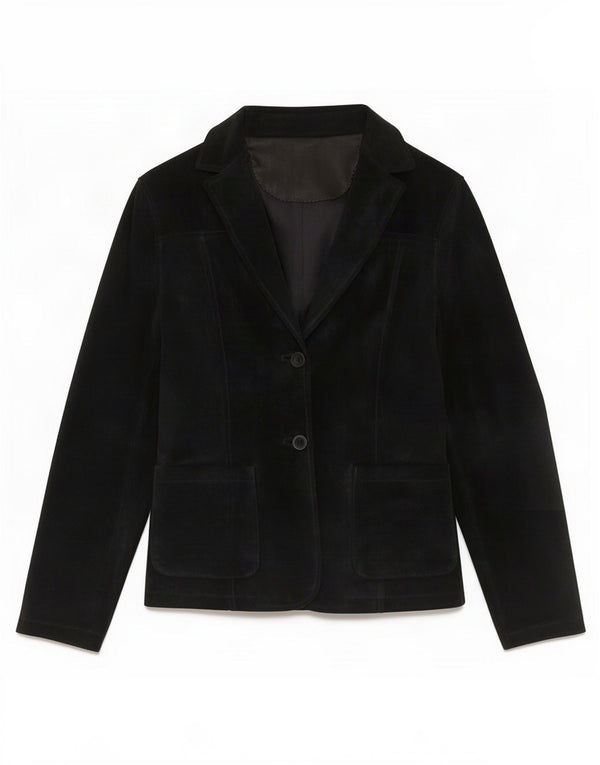 Vintage Womens 2 Button Suede Blazer Jacket UK 10 Small Black Leather