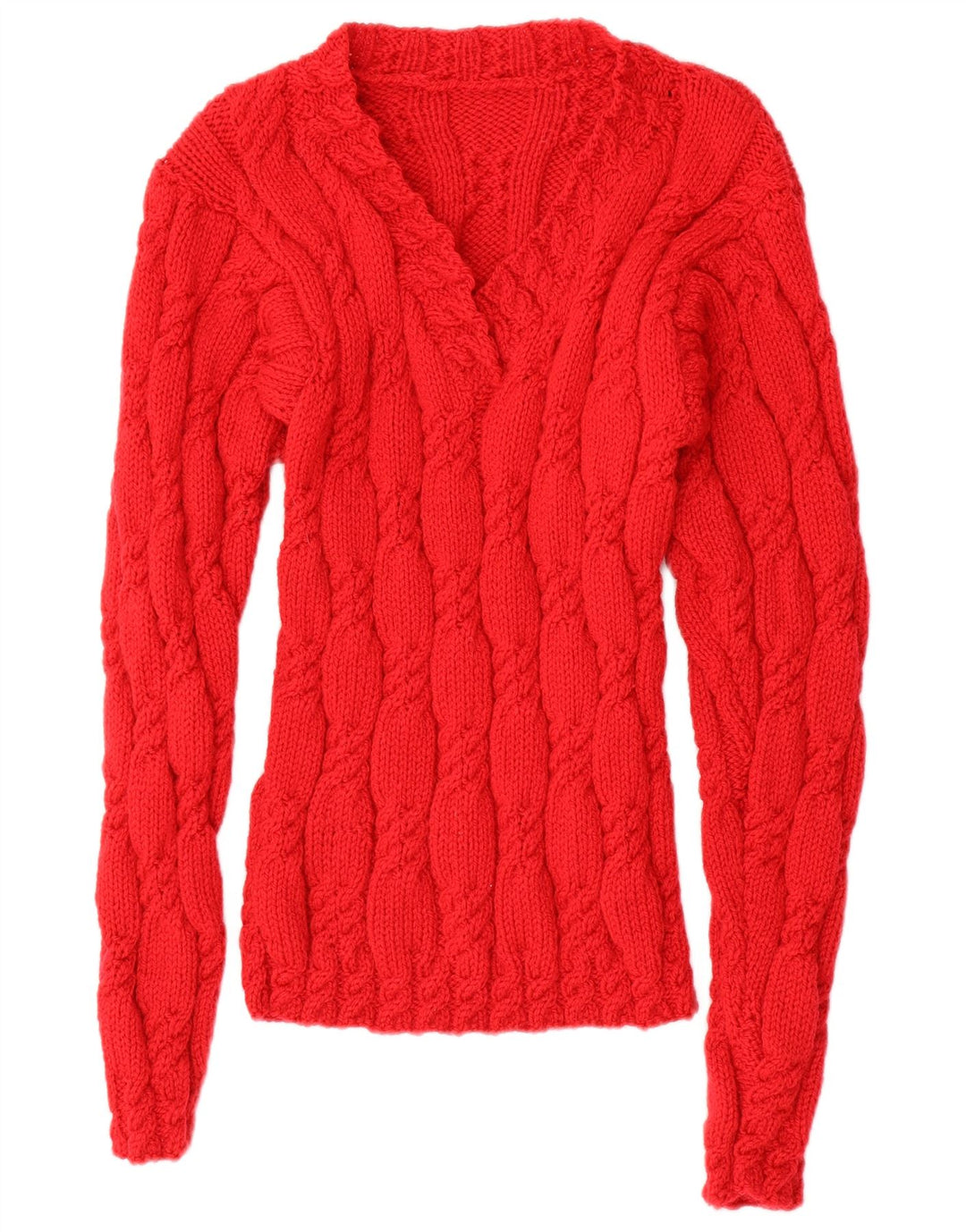 Maglione maglione con scollo a V da donna VINTAGE UK 14 rosso medio