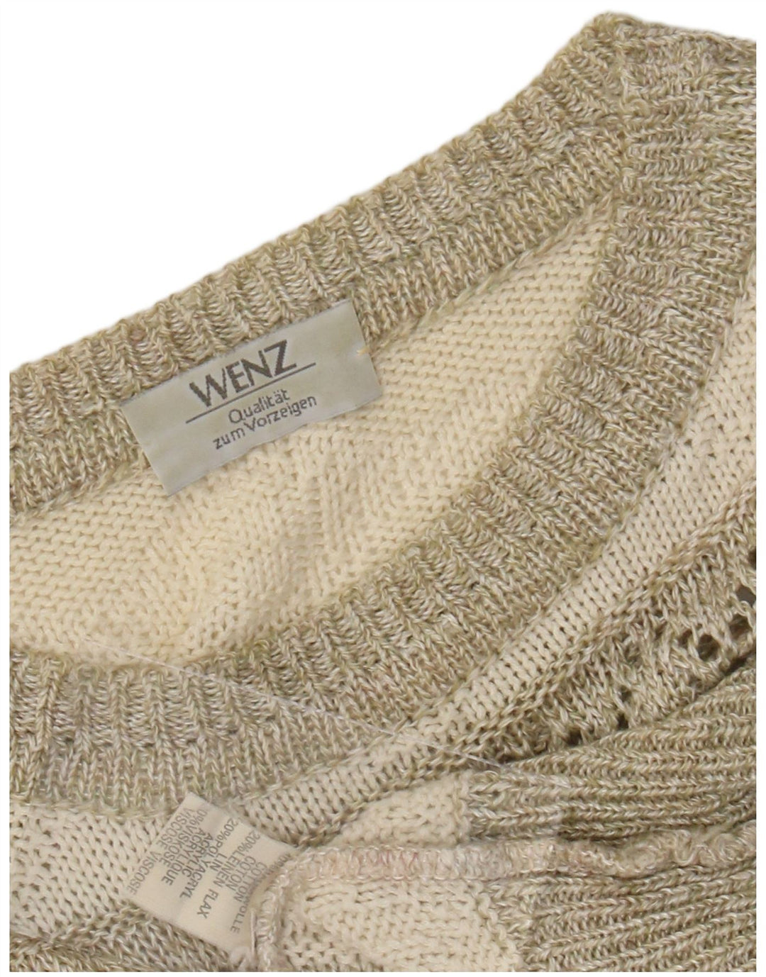Maglione maglione con scollo a barca da donna VINTAGE UK 14 grande cotone a righe beige