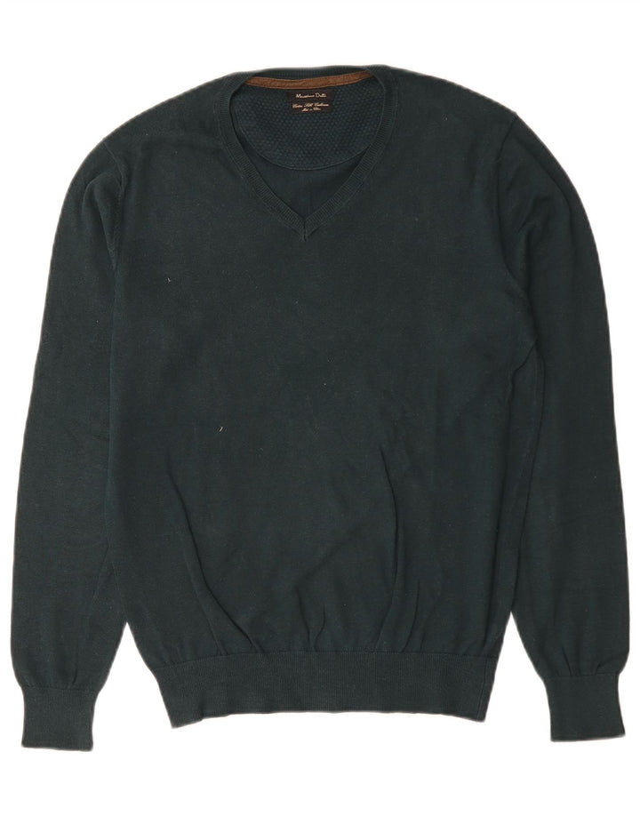 Massimo Dutti Maglione da uomo con scollo a V piccolo in cotone verde
