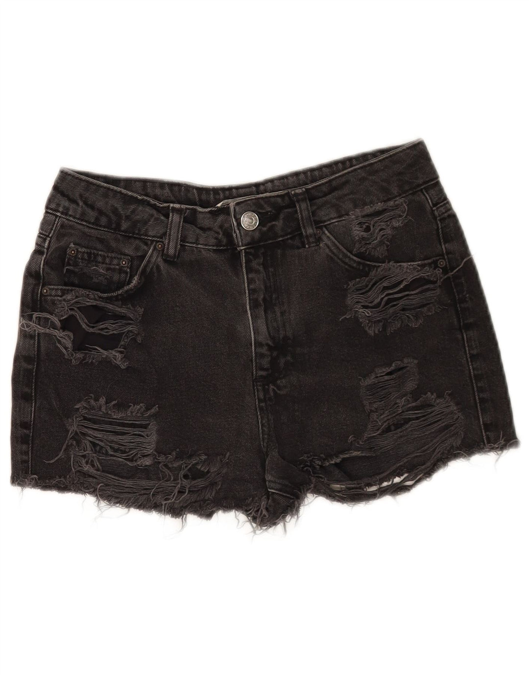 Topshop Pantaloncini di jeans invecchiati da donna W26 piccoli in cotone nero