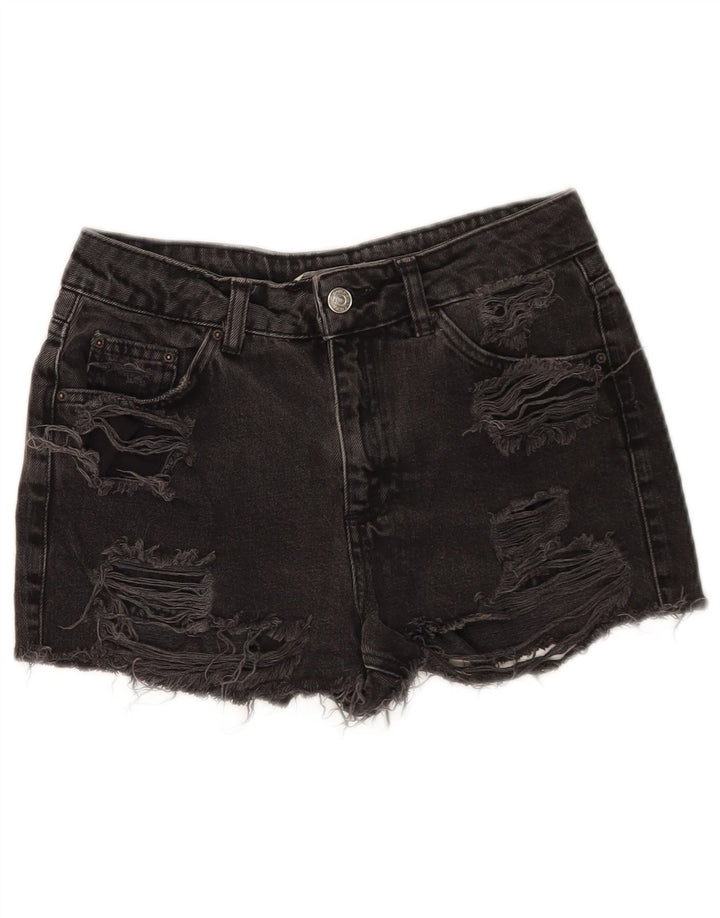 Topshop Pantaloncini di jeans invecchiati da donna W26 piccoli in cotone nero