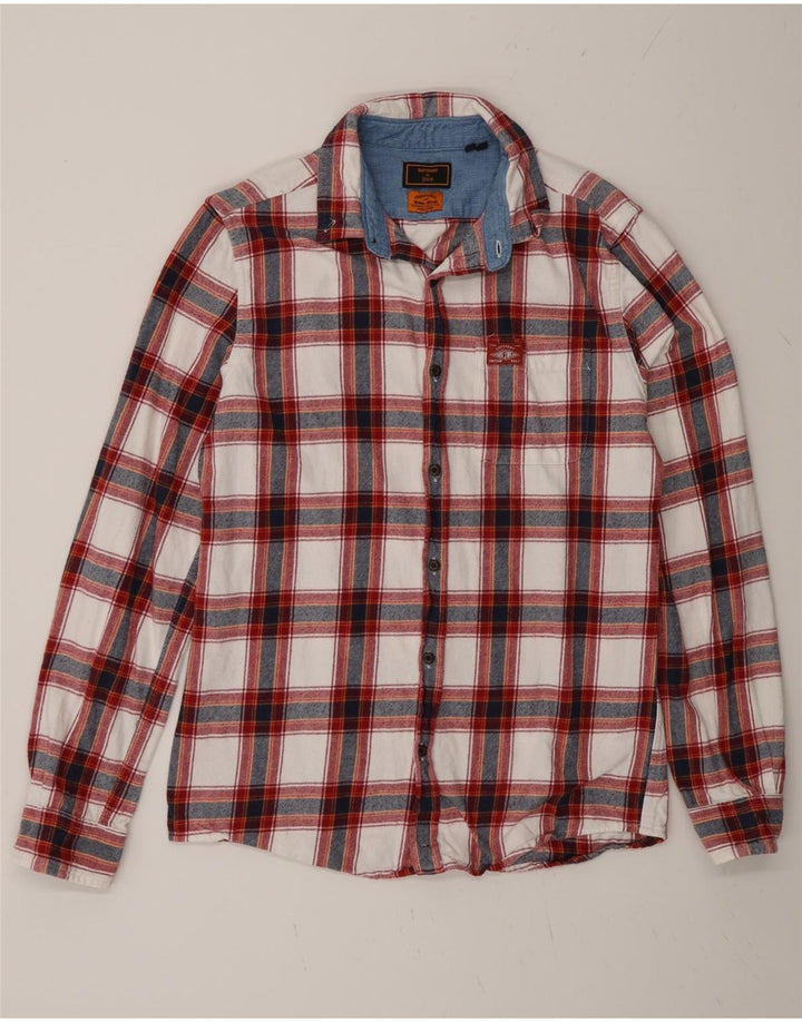 Camicia da lavoro da uomo Superdry, vestibilità regolare, in flanella, in cotone scozzese rosso medio