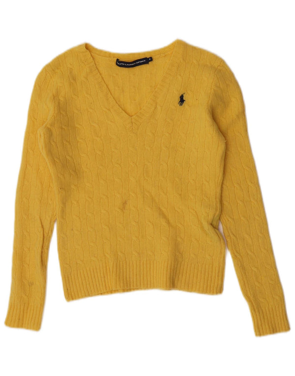 Ralph Lauren Girls V-Neck Jumper Sweater 10-11 Years Medium Yellow