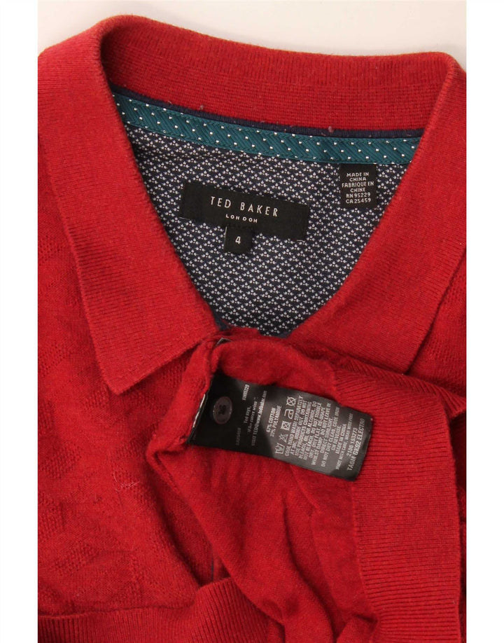 Maglione maglione da uomo con collo alto Ted Baker taglia 4 grande cotone geometrico rosso