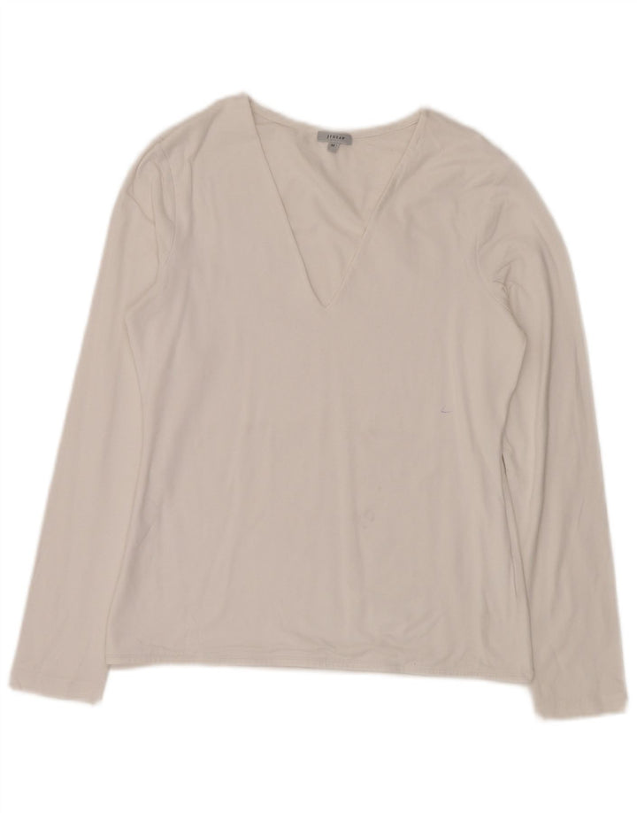JIGSAW Top da donna a manica lunga UK 12 cotone bianco medio