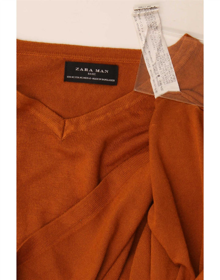 Maglione Zara da uomo con scollo a V in viscosa arancione medio