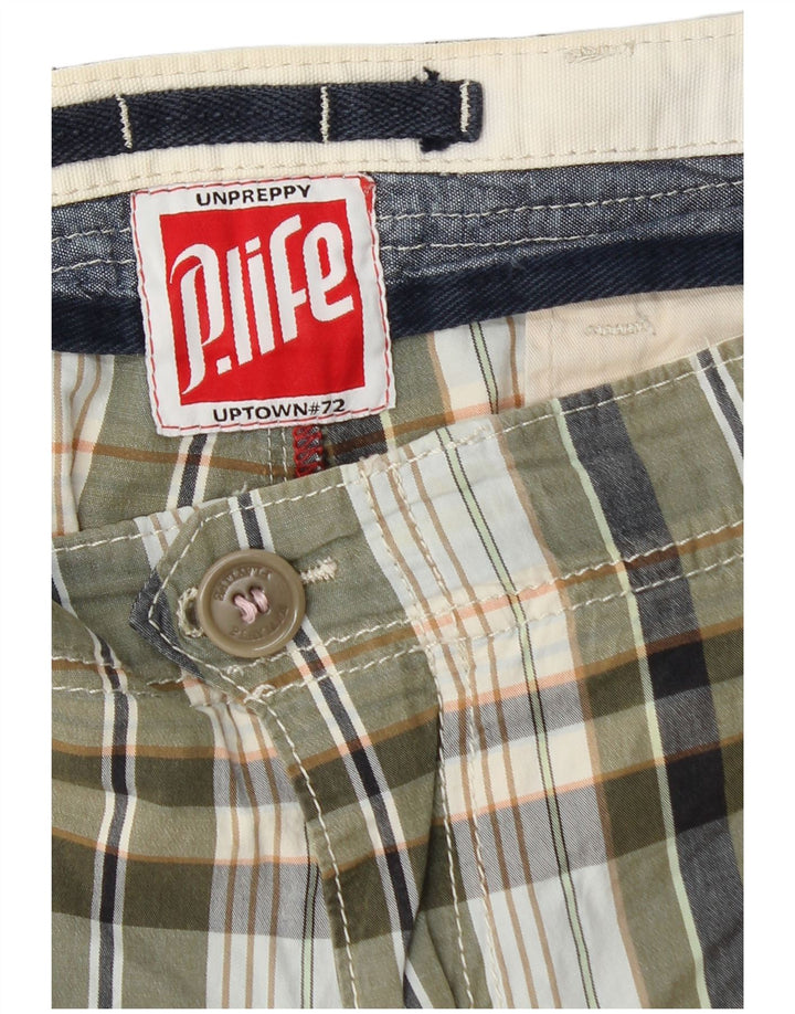 Pantaloncini chino da uomo Playlife W36 grande plaid kaki