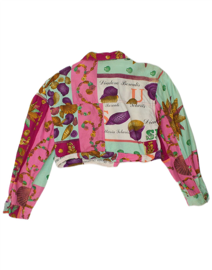 Giacca Bolero grafica da donna vintage UK 10 piccola viscosa multicolore