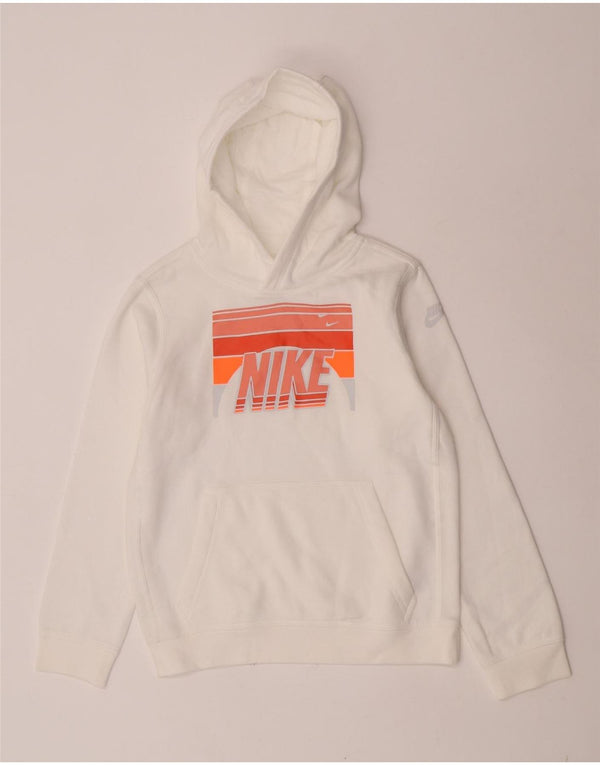 Nike Womens Graphic Hoodie Jumper UK 14 Large White Cotton