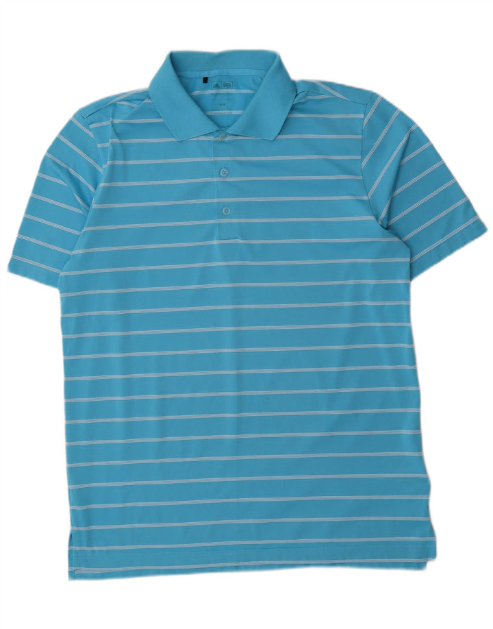 Polo Adidas da uomo in poliestere a righe blu medio