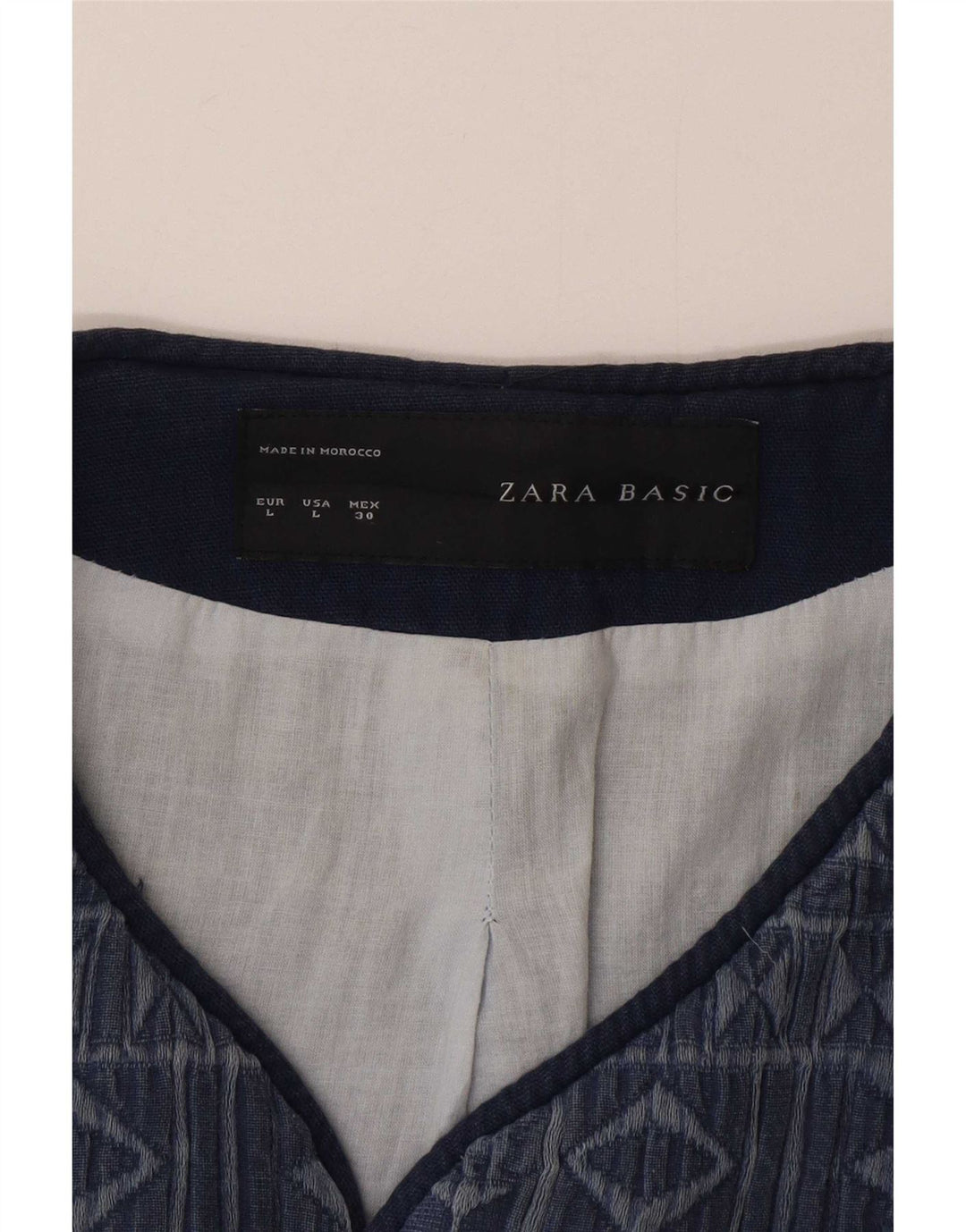 Soprabito aperto da donna Zara UK 16 grande cotone geometrico blu navy