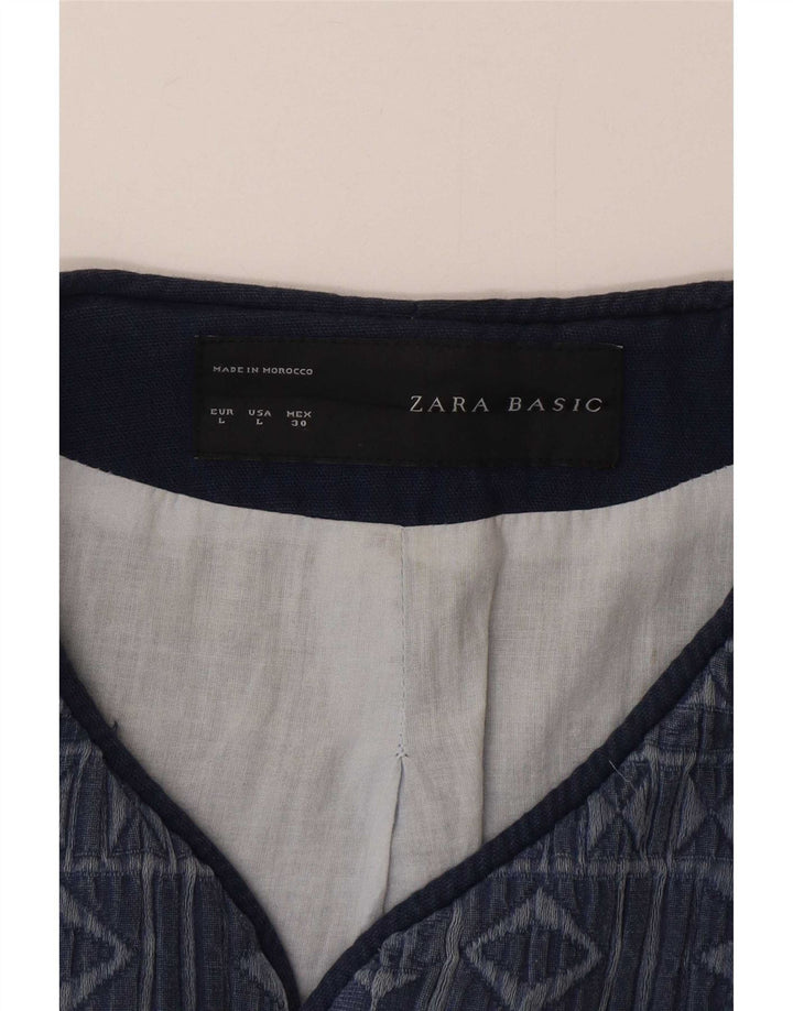 Soprabito aperto da donna Zara UK 16 grande cotone geometrico blu navy
