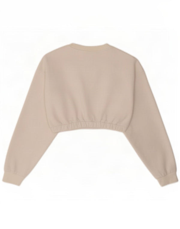 Felpa corta da donna con grafica Adidas, maglione UK 8, piccola, cotone bianco