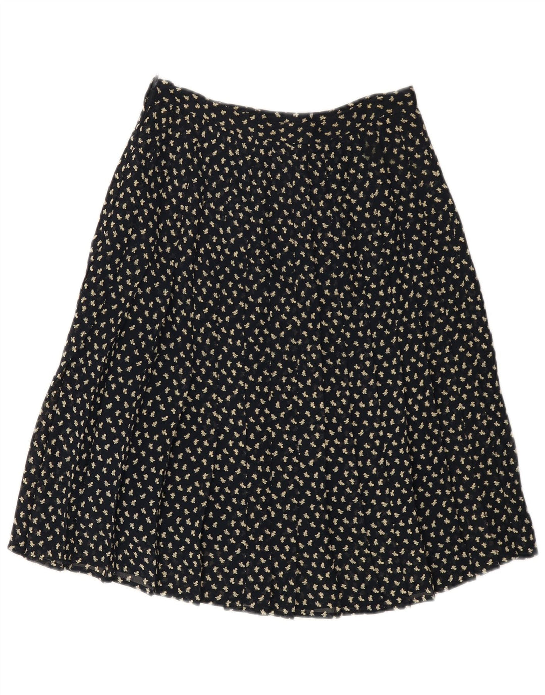 Gonna a trapezio a vita alta da donna VINTAGE IT 44 media W26 blu navy floreale