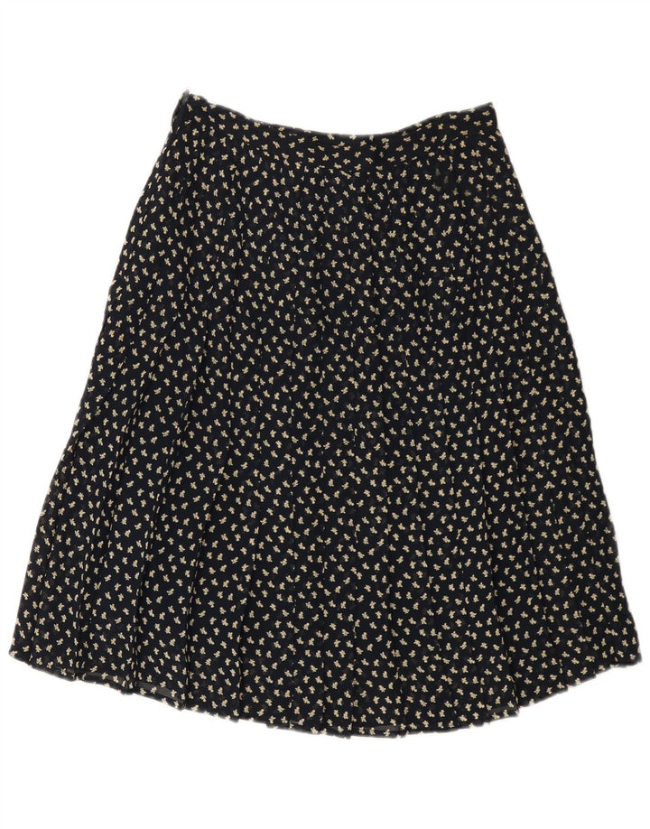 Gonna a trapezio a vita alta da donna VINTAGE IT 44 media W26 blu navy floreale