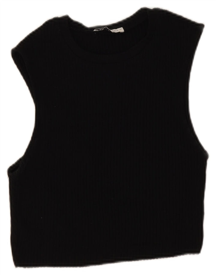 Top corto senza maniche da donna Zara UK 12 cotone nero medio