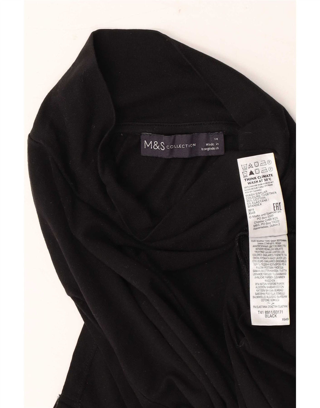 Marks & Spencer Top da donna manica lunga UK 14 cotone nero medio