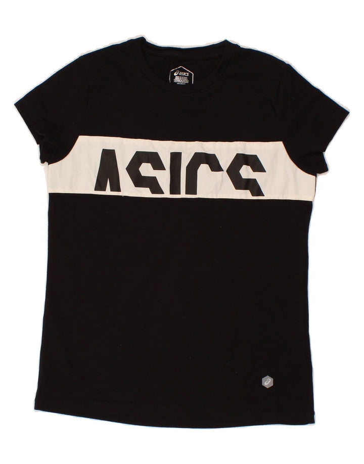 ASICS Womens Graphic T-Shirt Top UK 10 Small Black Cotton Vintage Asics and Second-Hand Asics from Messina Hembry 