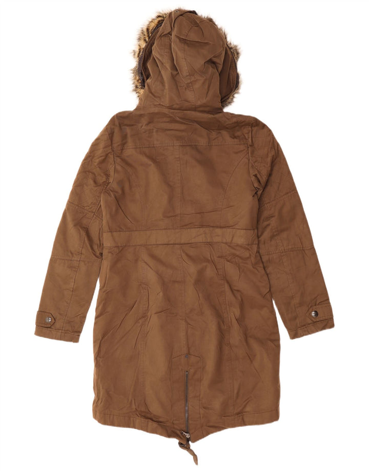 CALVIN KLEIN JEANS Parka oversize con cappuccio da donna UK 10 piccolo marrone