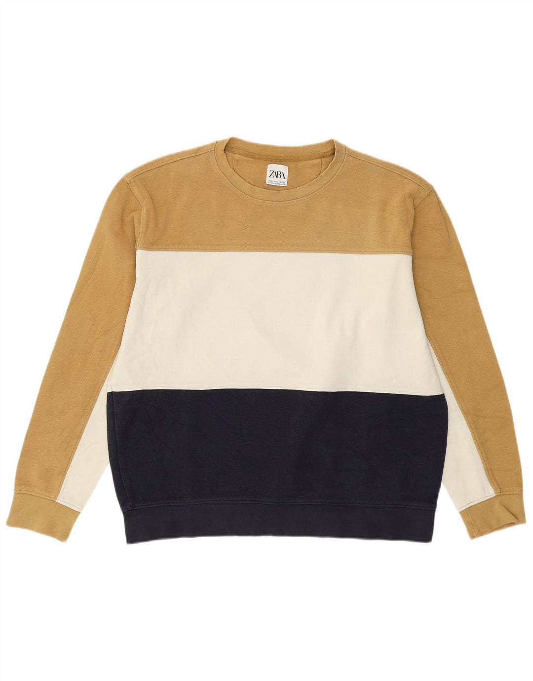 Zara Uomo Felpa Maglione Grande Beige Colorblock Cotone