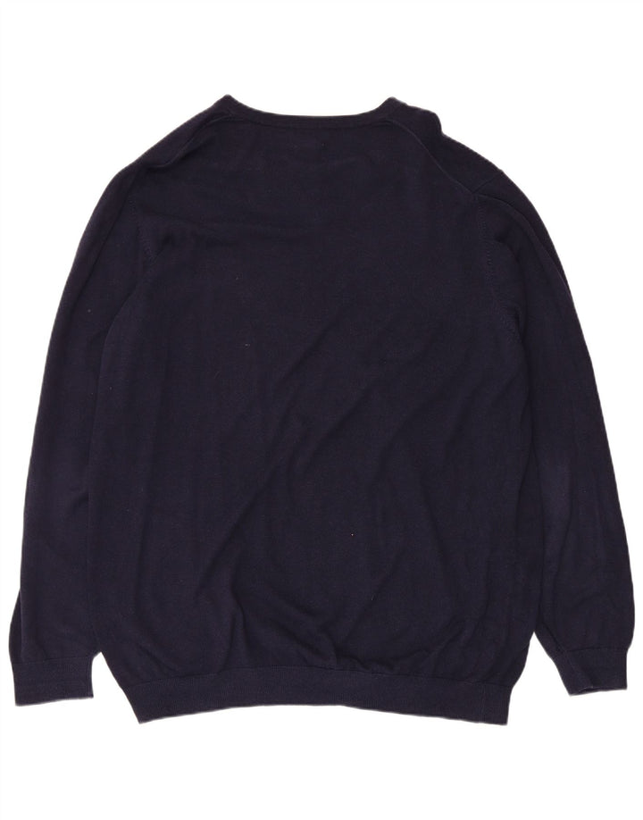 Maglione maglione alto da uomo con scollo a V L.L.Bean XL in cotone blu navy