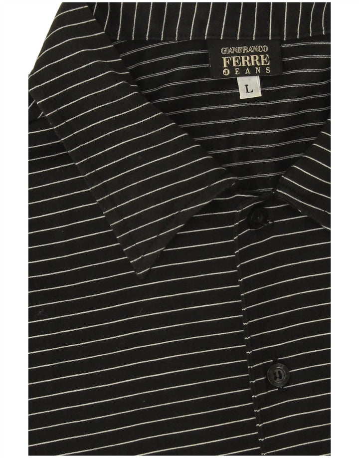 Gianfranco Ferre Camicia Uomo Manica Corta Large in Cotone Rigato Nero
