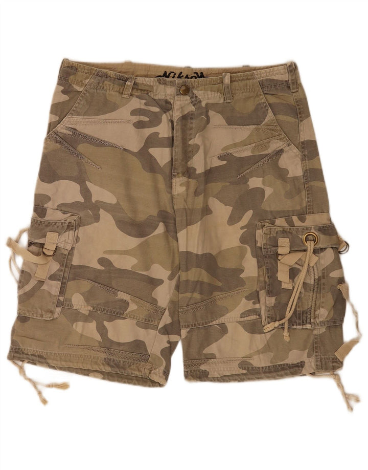 Pantaloncini cargo da uomo vintage IT 48 medi W34 cotone mimetico verde