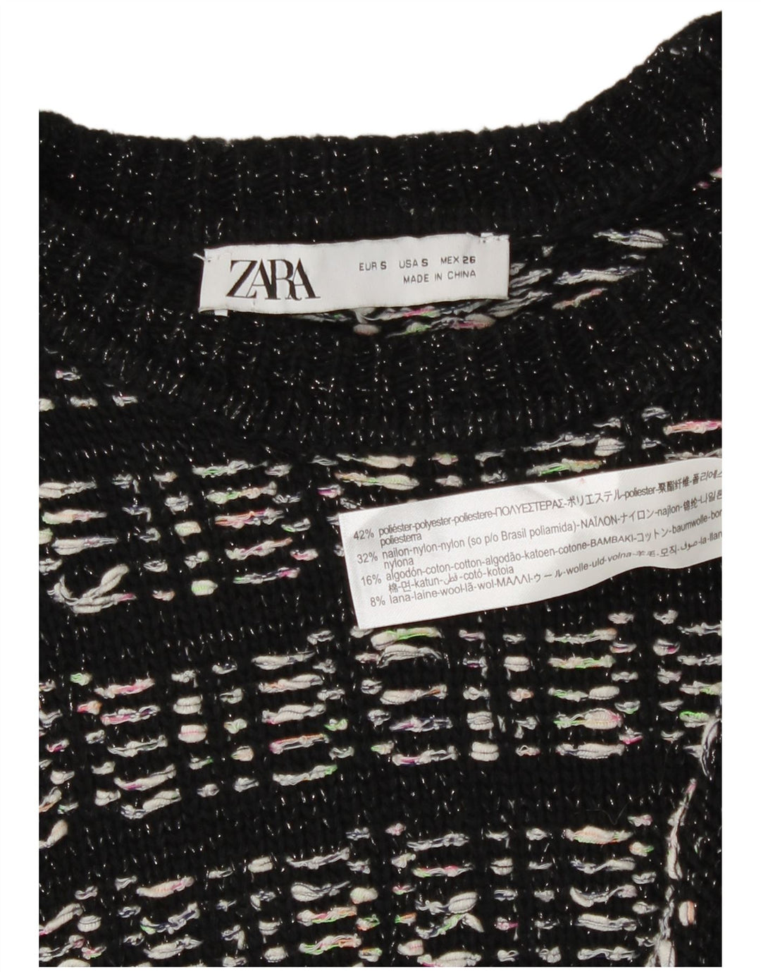 Abito maglione Zara da donna con maniche a 3/4 UK 10 piccolo poliestere a quadri nero