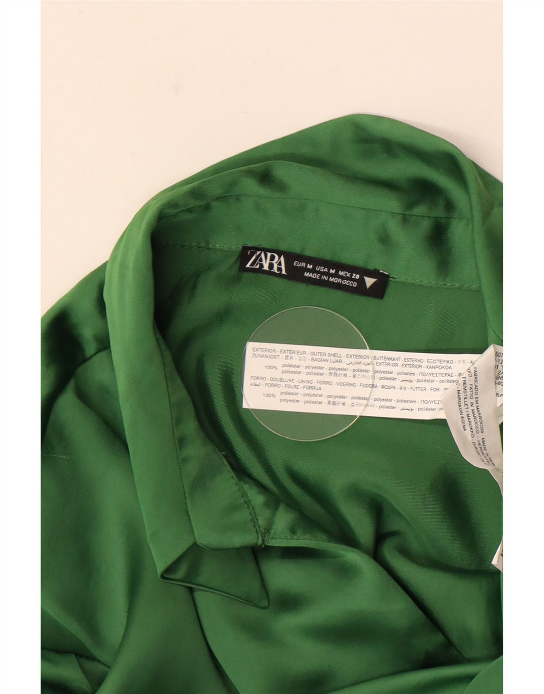 Abito camicia a maniche lunghe da donna Zara UK 12 Poliestere verde medio
