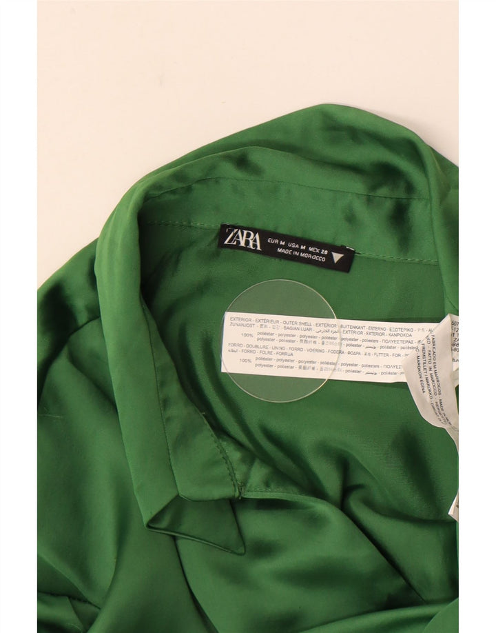 Abito camicia a maniche lunghe da donna Zara UK 12 Poliestere verde medio