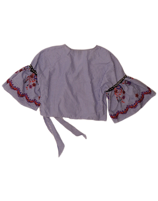 Topshop Camicetta da donna con maniche corte a 3/4, taglia UK 14, a righe grandi blu