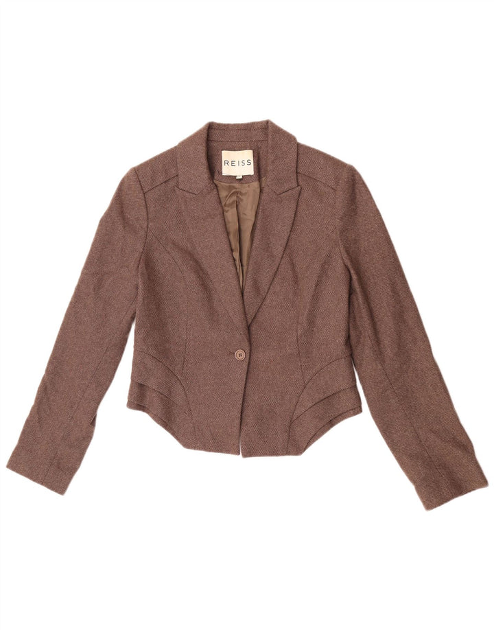 Giacca blazer da donna a 1 bottone Reiss UK 12 in lana marrone medio