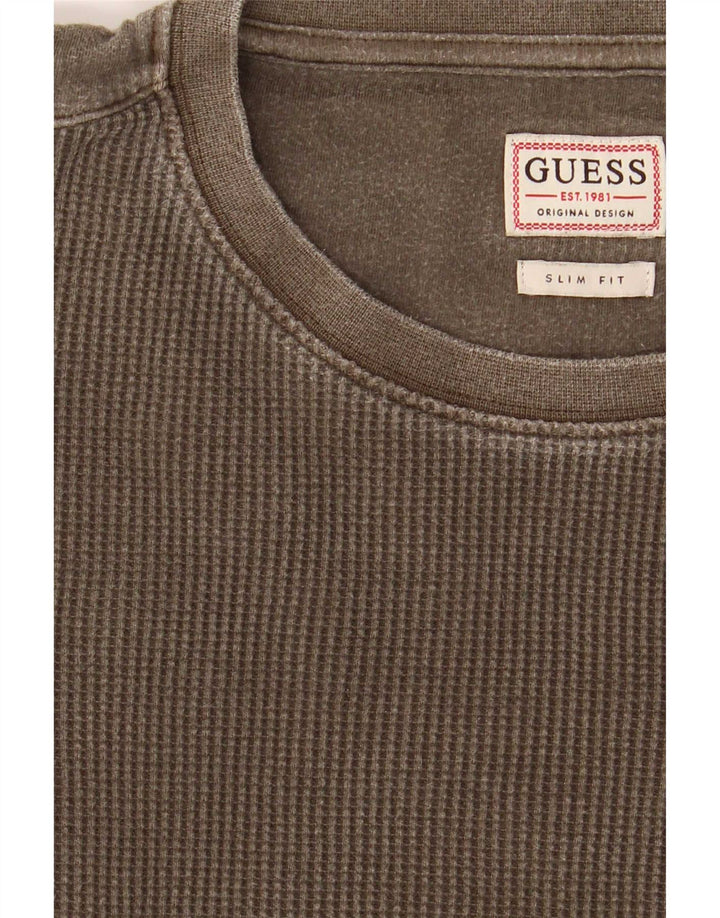 Guess Top da uomo slim fit a maniche lunghe color kaki medio