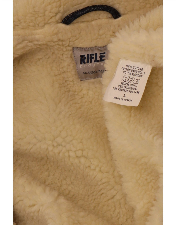 RIFLE Giacca da donna in denim sherpa UK 16 grande cotone blu navy