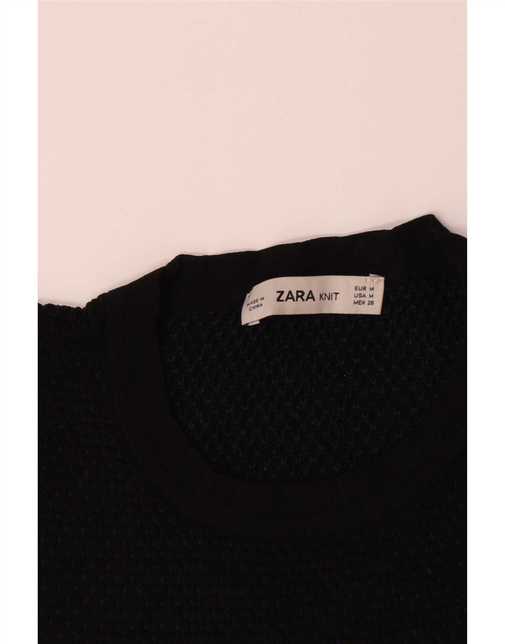 Maglione girocollo a maniche corte da donna Zara UK 12 medio nero