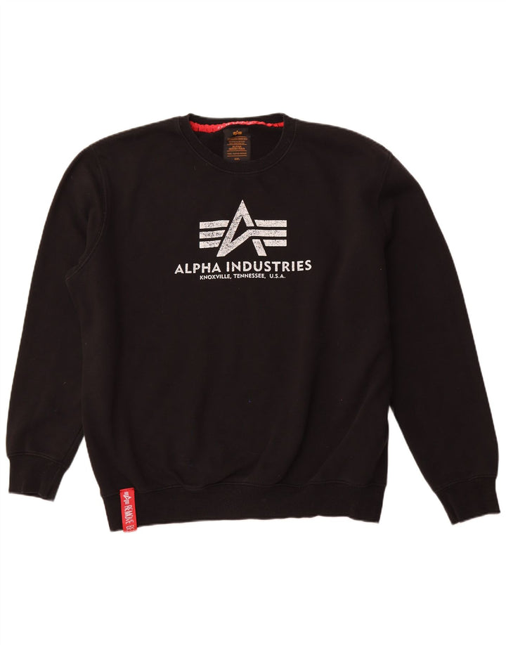 ALPHA INDUSTRIES Felpa grafica da uomo Maglione 2XL Cotone nero