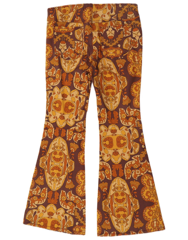 Pantaloni casual svasati da donna vintage UK 18 XL W36 L33 Marrone geometrico
