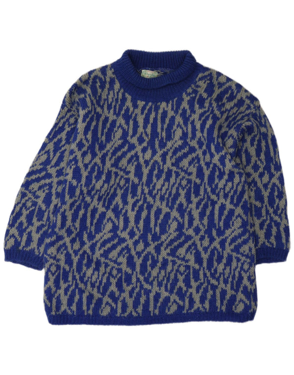 Maglione maglione a collo alto da donna Benetton UK 16 Large Blue geometrico