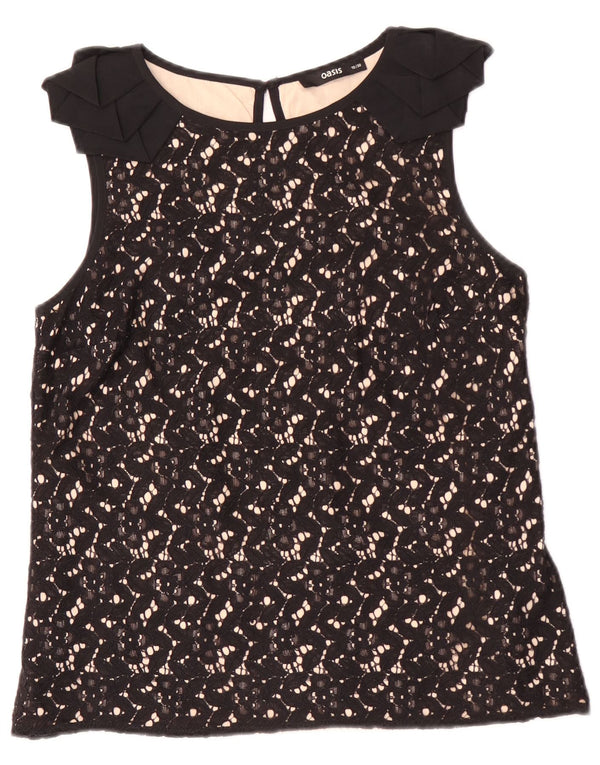 Top in camicetta di pizzo senza maniche da donna Oasis UK 10 piccolo cotone floreale nero