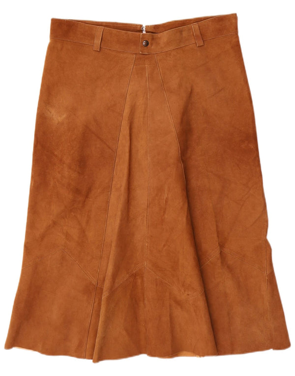 VINTAGE Womens Suede A-Line Skirt W32 Large Brown