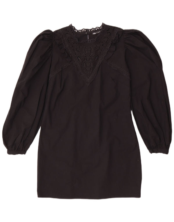 Abito a trapezio a maniche lunghe da donna Zara UK 14 grande nero