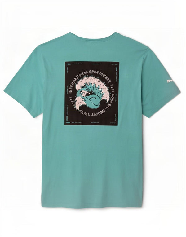T-shirt grafica da uomo Puma Top XL in cotone turchese